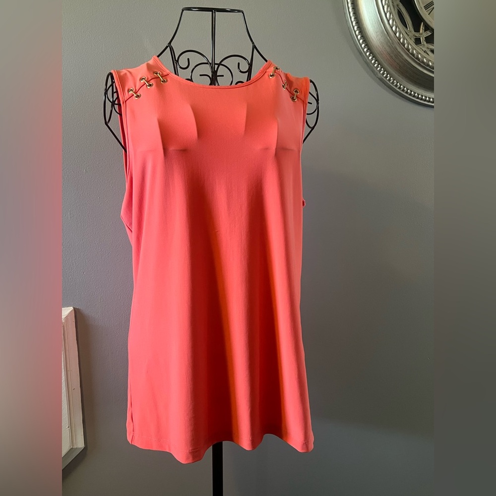 Trendy Anne Klein Medium Coral Peach Pink Sleeveless Office Party Cute Tank Top